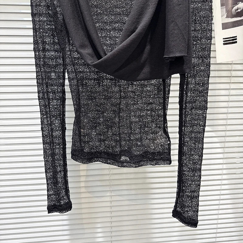 Winter New Niche Ribbon Scarf Design Long Sleeve Lace Shirts For Women Versatile O-neck Tops Female Trendy 11A07938