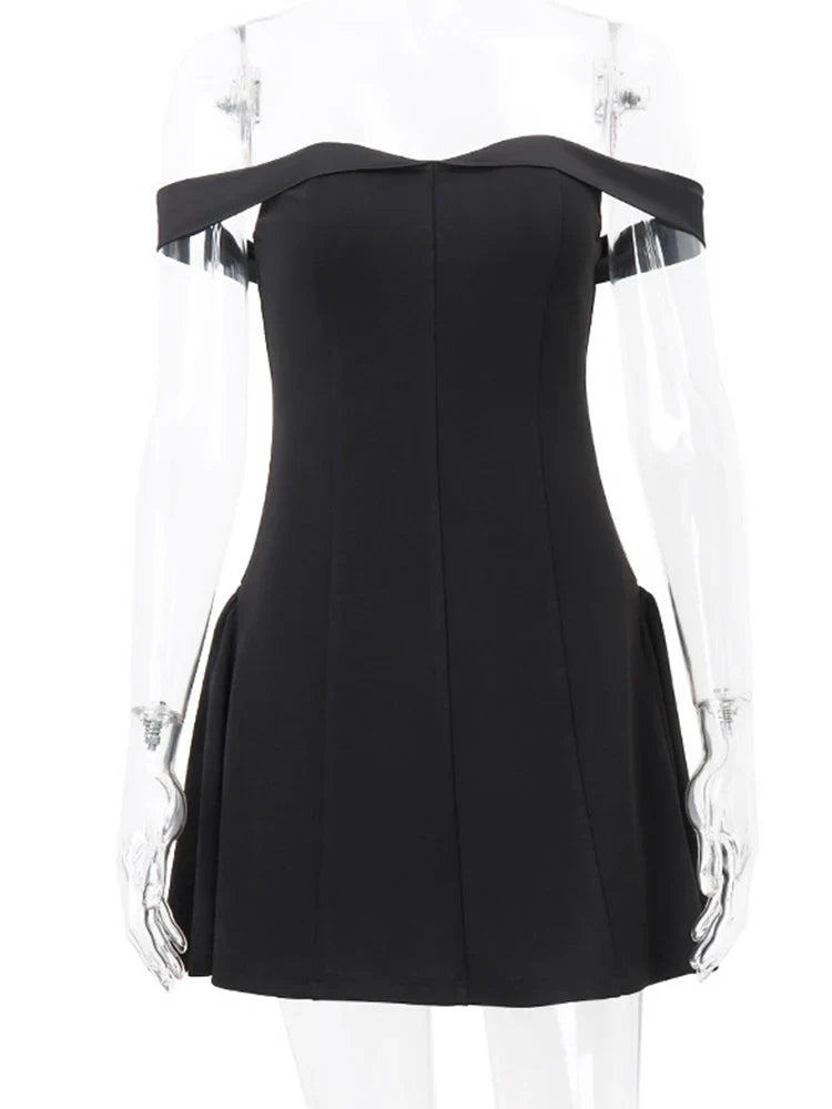ByeMyLove Off Shoulder Party Dress Women Strapless Tube Elegant Dress Luxury Solid A Line Hight Waist Mini Dress For Women Sexy Black