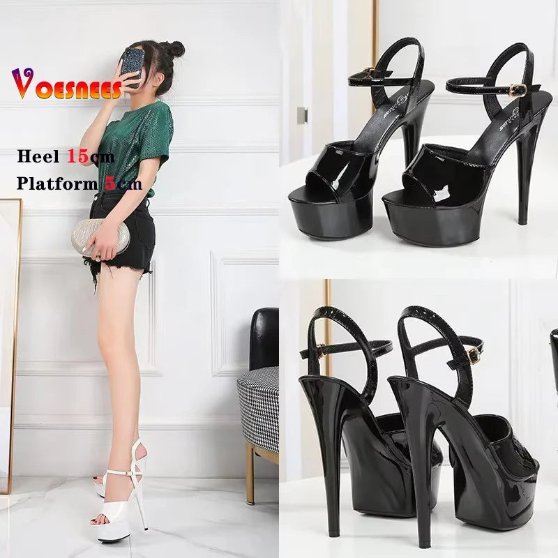15CM Stiletto Waterproof Platform Sandals Stripper High Heels Women Sexy Show Shoes Platform High-heeled Wedding Shoes Size 43