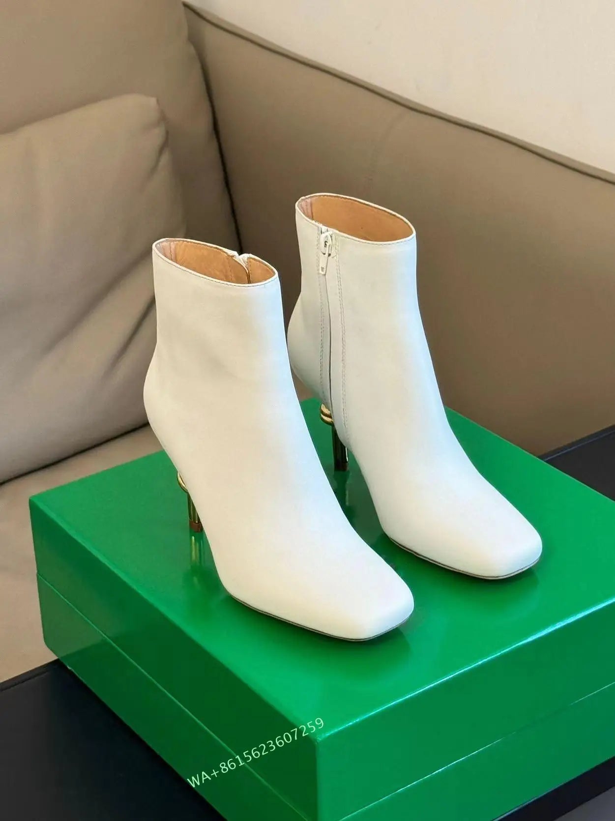 Women Metal Knot Shaped Heel Boots High Heel Ankle Nude Boots Elegant Office Side Zip Square Toe Heels Boots