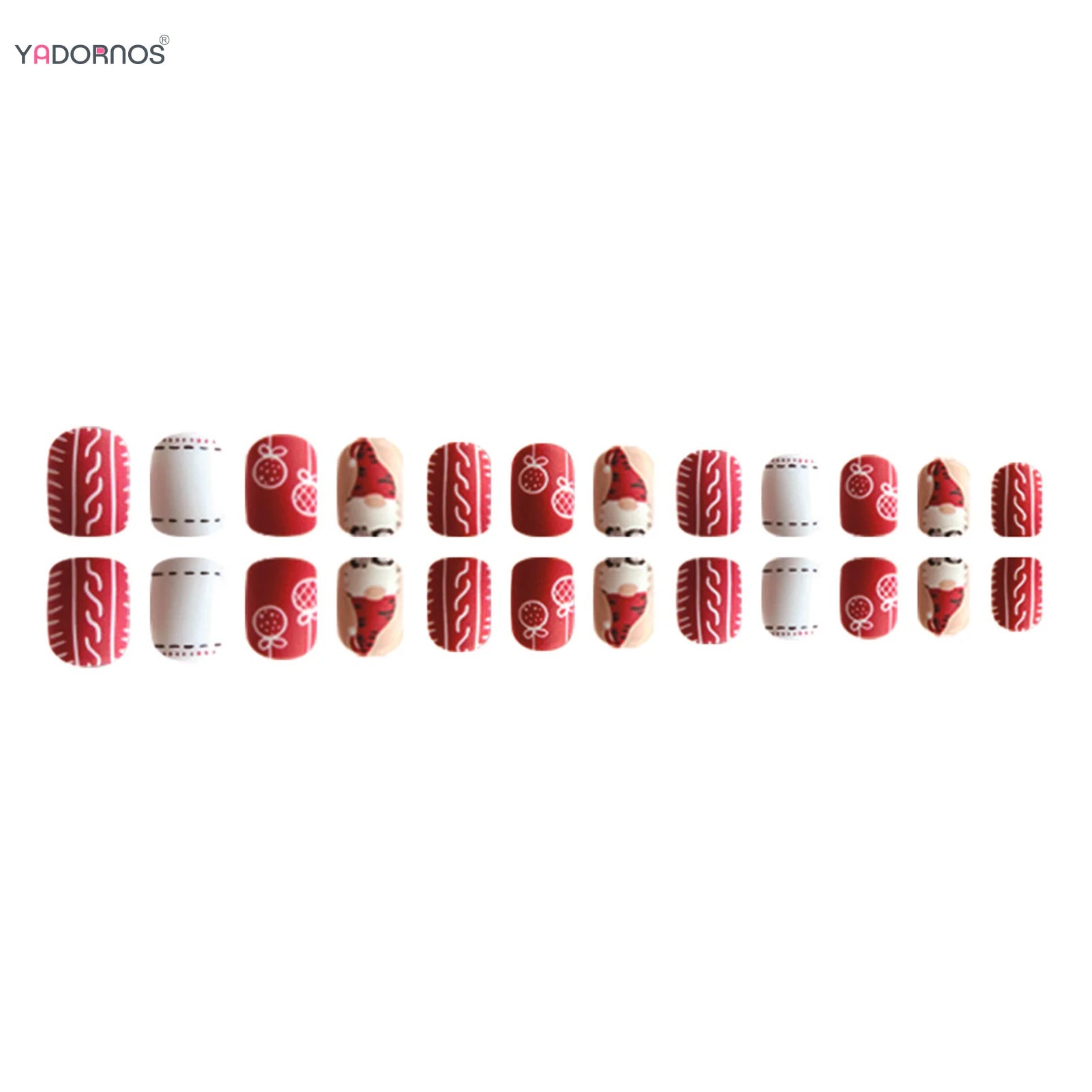 Red/White Short Square Fake Nails 24Pcs Christmas Press On Nails Santas/Candy Printed Full Cover Stick-on False Nails Patches