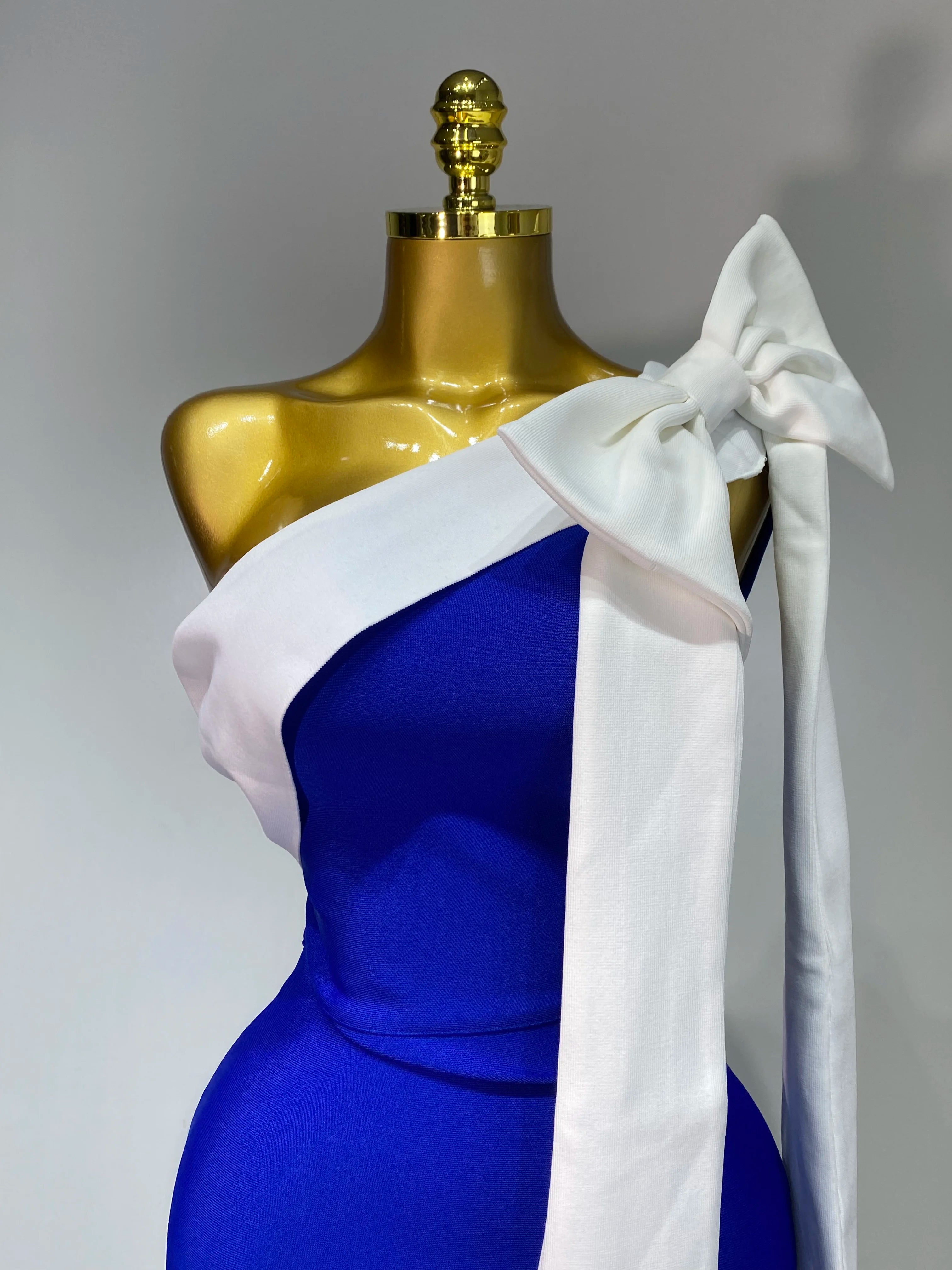 Women Sexy One Shoulder Splicing Bow Bodycon Bandaged Dress Celebrity Elegant Evening Party Luxury Birthday Banquet Dress