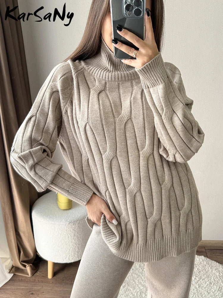 Knitted Pullover Sweater Turtleneck Women Elegant Oversized Thick Jumpers Autumn Warm High Neck Women Sweater Oversize Pullover