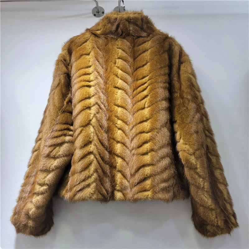 Winter Fashion New Style Elegant Stand Collar Mink Fur Short Coat For Women High-end Soft Faux Fur Jacket 11A07794