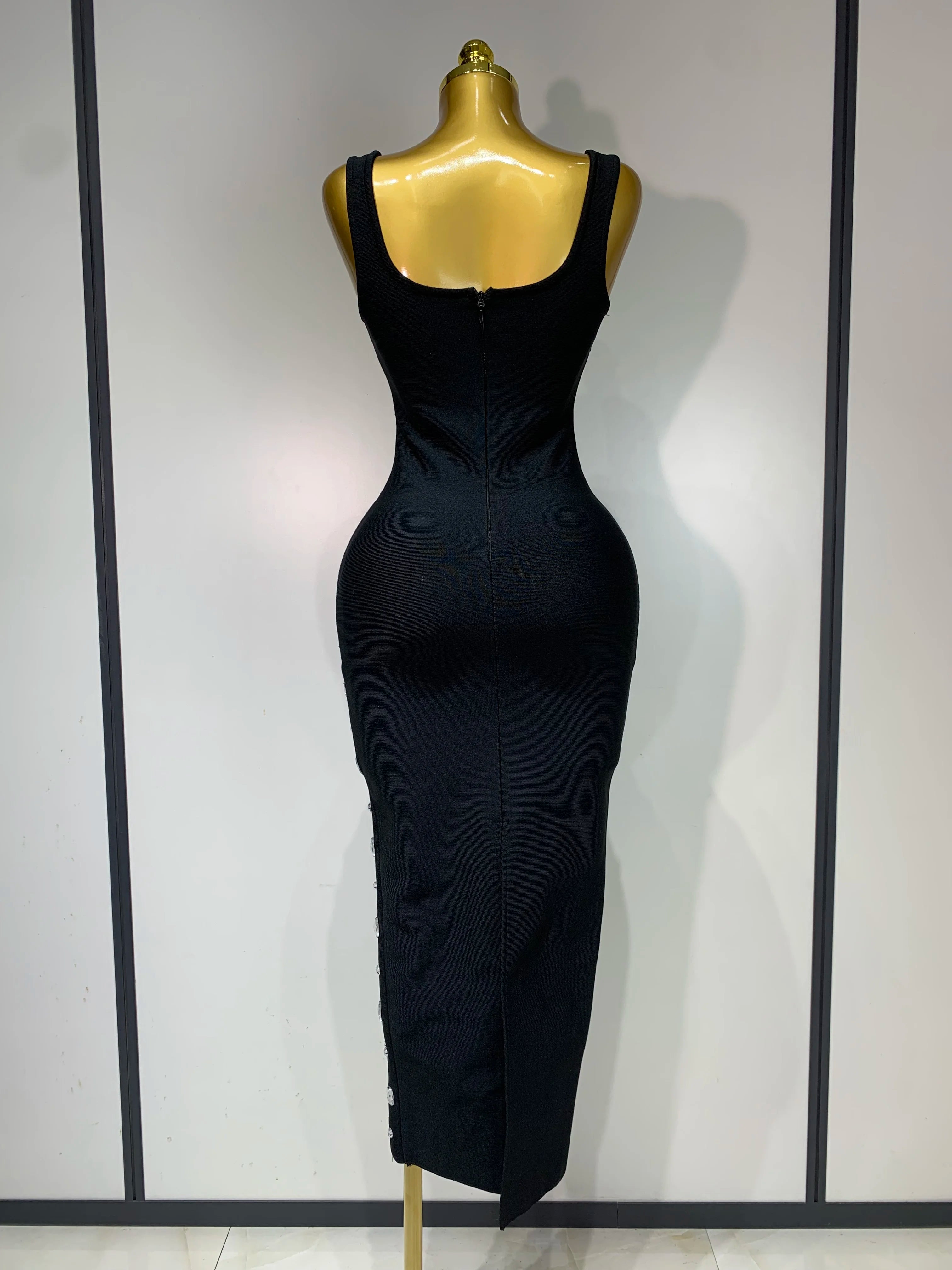 Newest 2025 Fashion Designer Women's Rhinestone Beaded Elastic Bodycon Bandage Maxi Long Dress Elegant Luxury Birthday Outfit