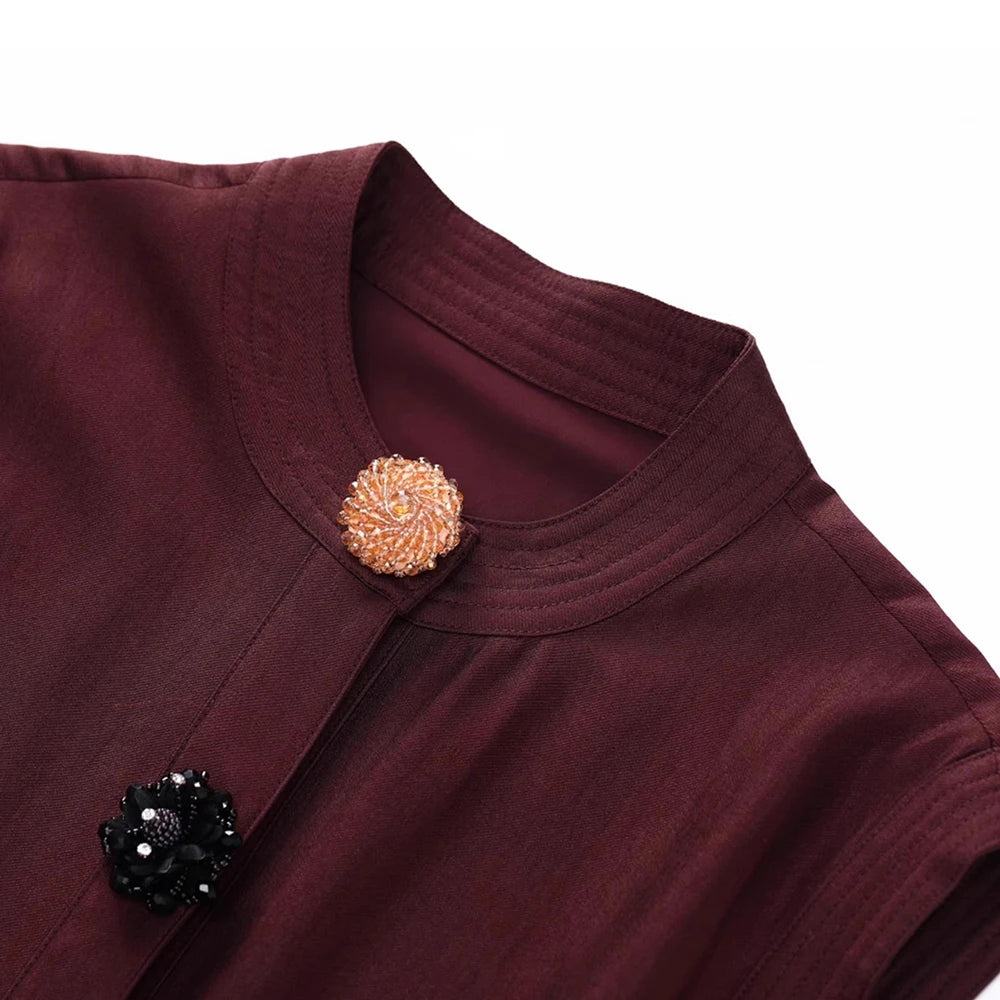 Fashion Two Piece Sets for Women Round Neck Sleeveless Spliced Irregular Button Top High Waist Pant Set Female New