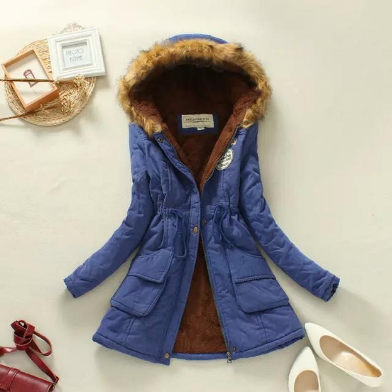 Women Autumn Winter Cotton Jacket Slim Warm Wadded Hooded Parkas Casual Mid Coats Emboridery Female Thick Outwear Overcoat