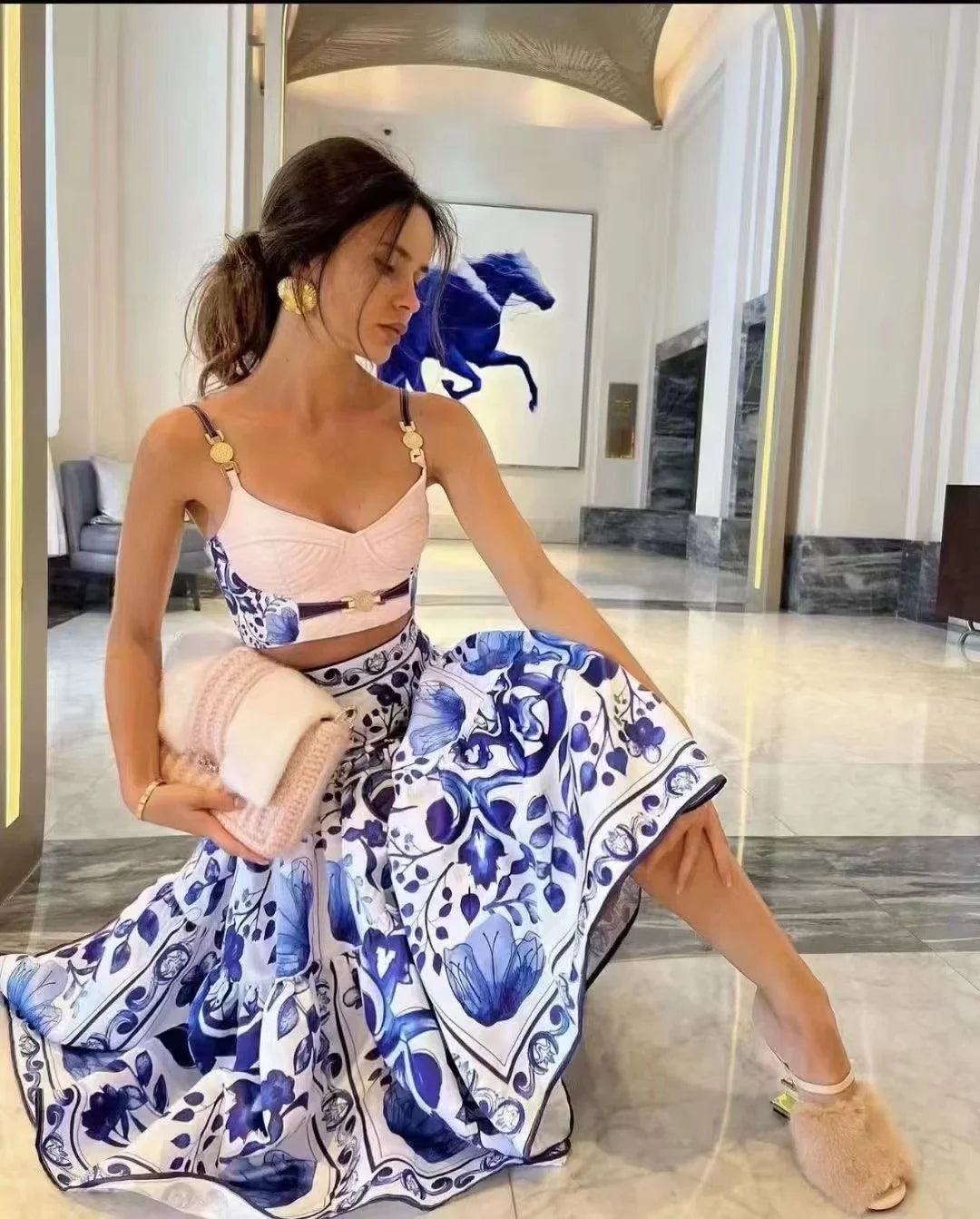 Ladies Fashion Shirt 3D Printing Corset Sexy Suspenders Womens Vest y2k Clothes New Plunge+Bustier 2 Pcs Set