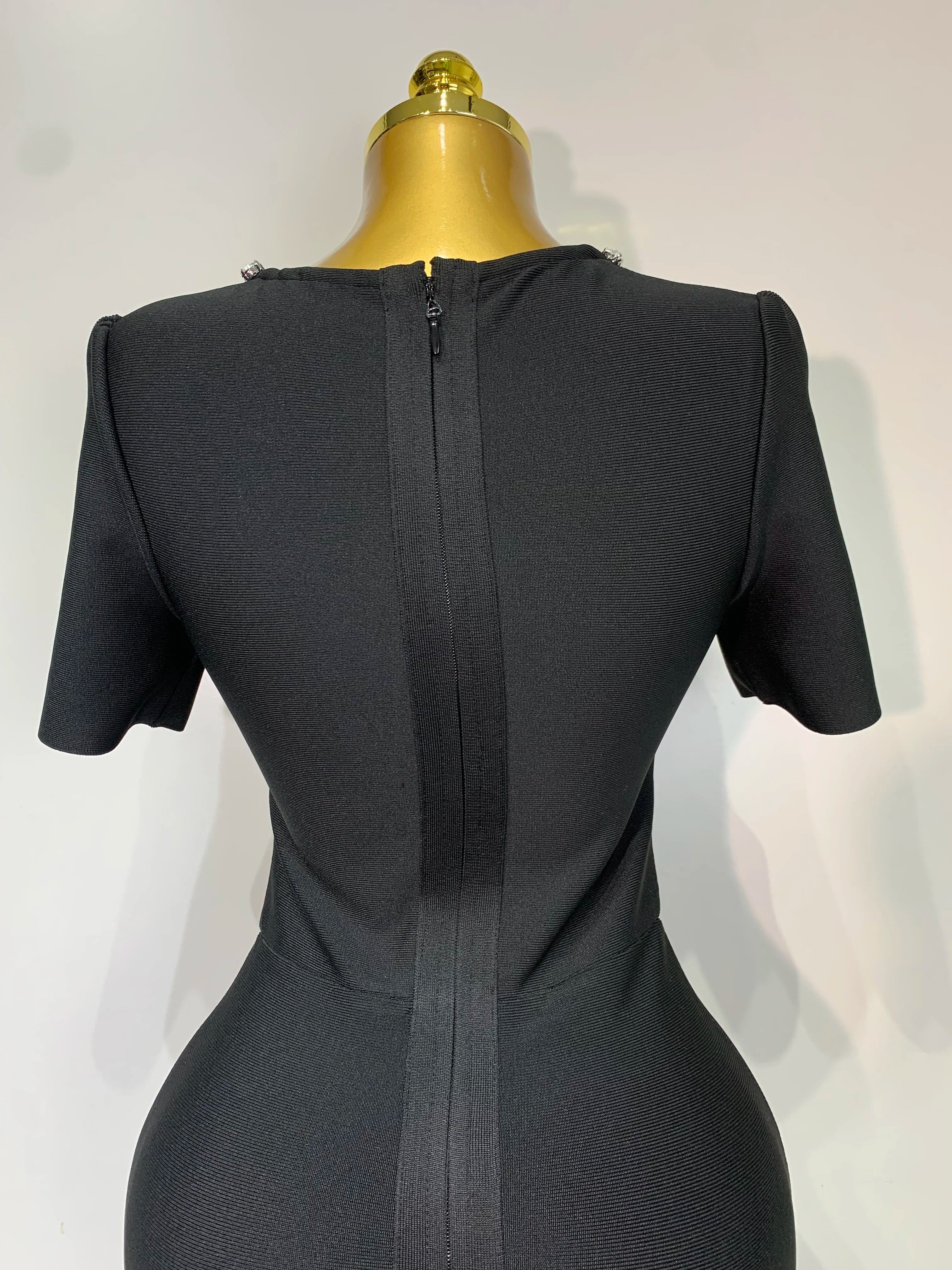 Women Sexy Luxury Rhinestone Short Sleeve Bodycon Dress 2025 Party Evening Celebrate Birthday Black Bandage Club Prom Gown