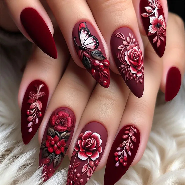 24pcs/set Meduim long fake nails for women peach flowers heart for Spring summer Square faux ongles press on false nail art tips 1917