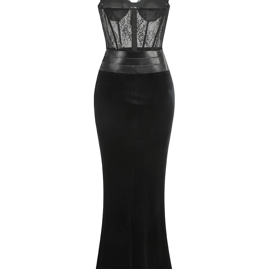 2025 New Black Women Sexy Strap Lace Fashion Bodycon Long Maxi Dress Celebrate Birthday Vacation Cocktail Outfit Vestido