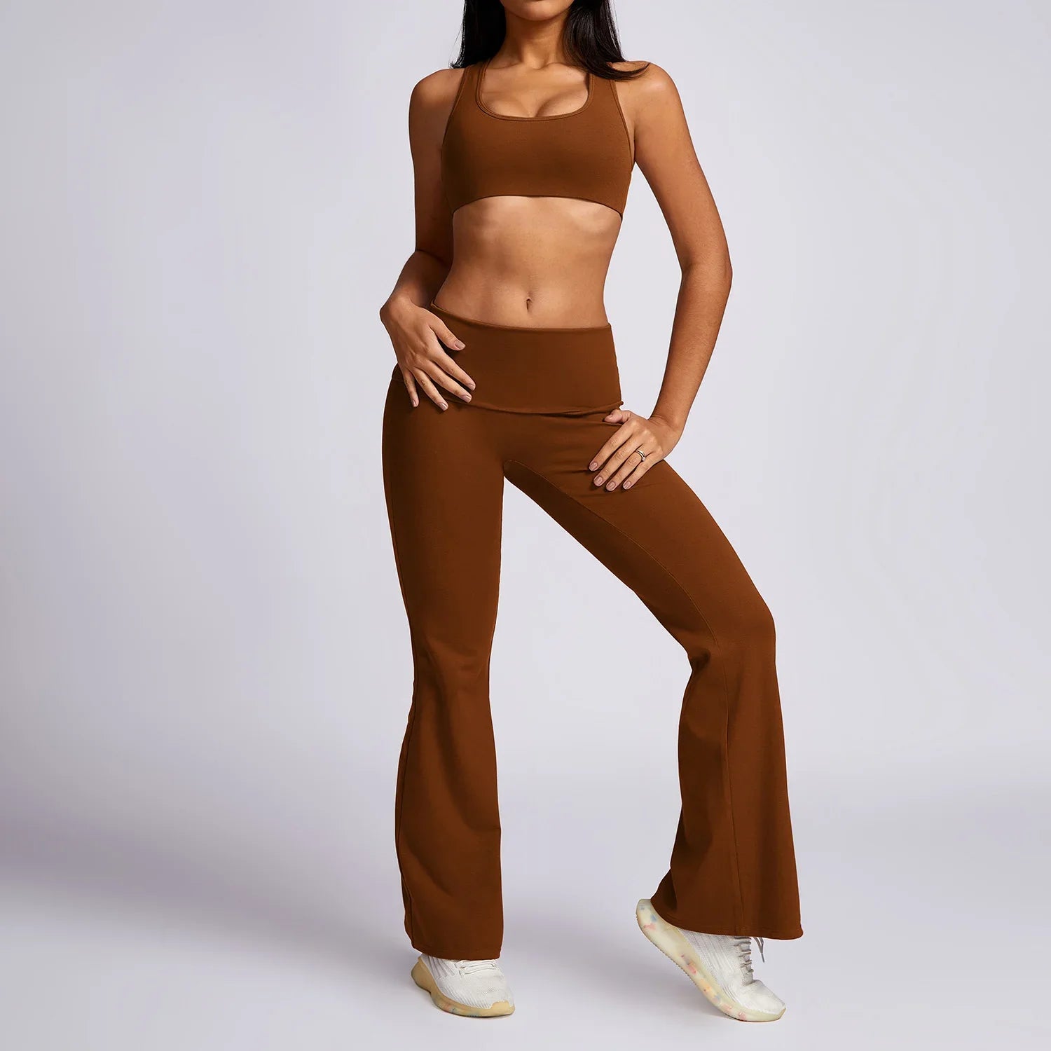 New Yoga Set Workout Clothes Fitness Suits Sports Bra High Waist Leggings 2 Piece Women High Stretch Gym Outfit brown-4