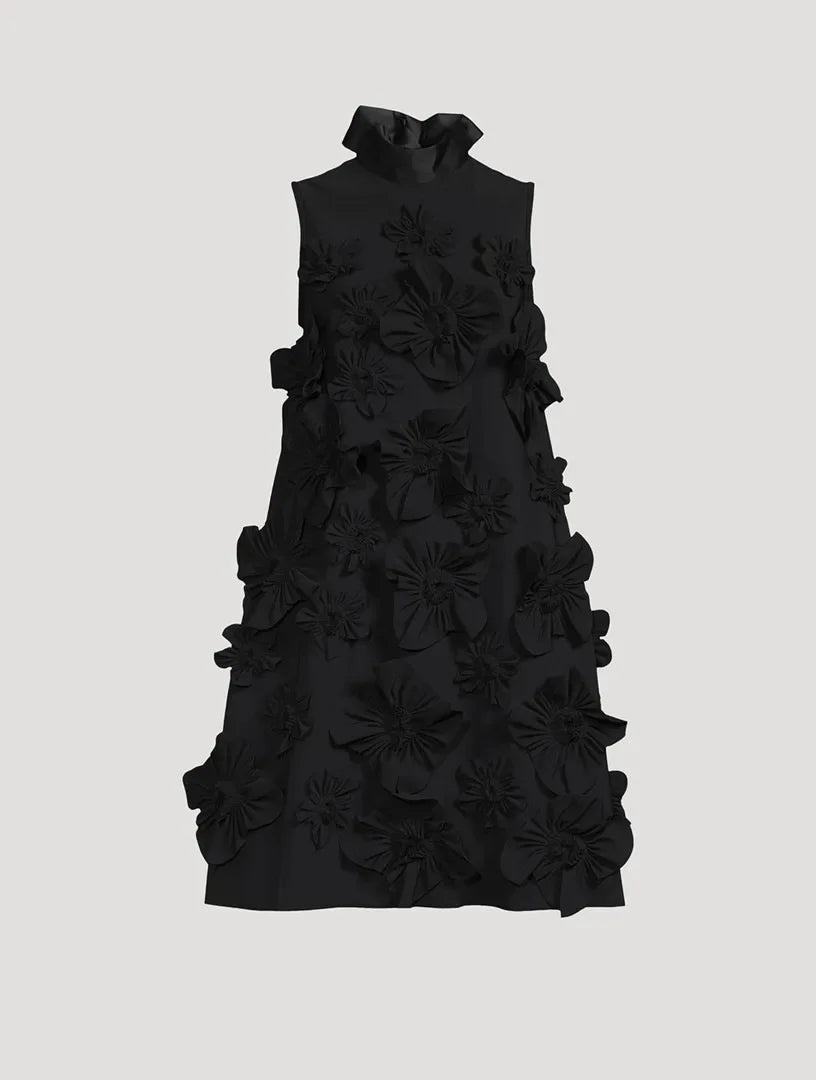 Elegant Ladylike Short Skirt Heavy Embroidery Splicing Belted Dress Women's Fashion Spring Sleeveless Dress black