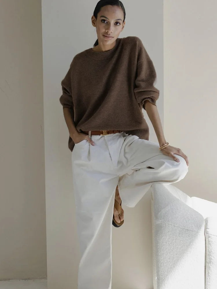 Winter Warm Thick Knit Sweaters Solid Black Sweater Soft Pullover Loose Pullovers Korean Autumn Women Coat O Neck Sweater Jumper coffee One Size