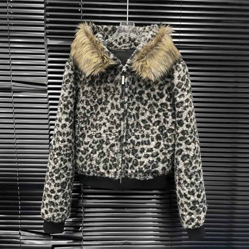 Winter New Leopard Print Lamb Wool Warm Short Coat For Women Elastic Waist Shorts Casual Long Pants Female 11A07616