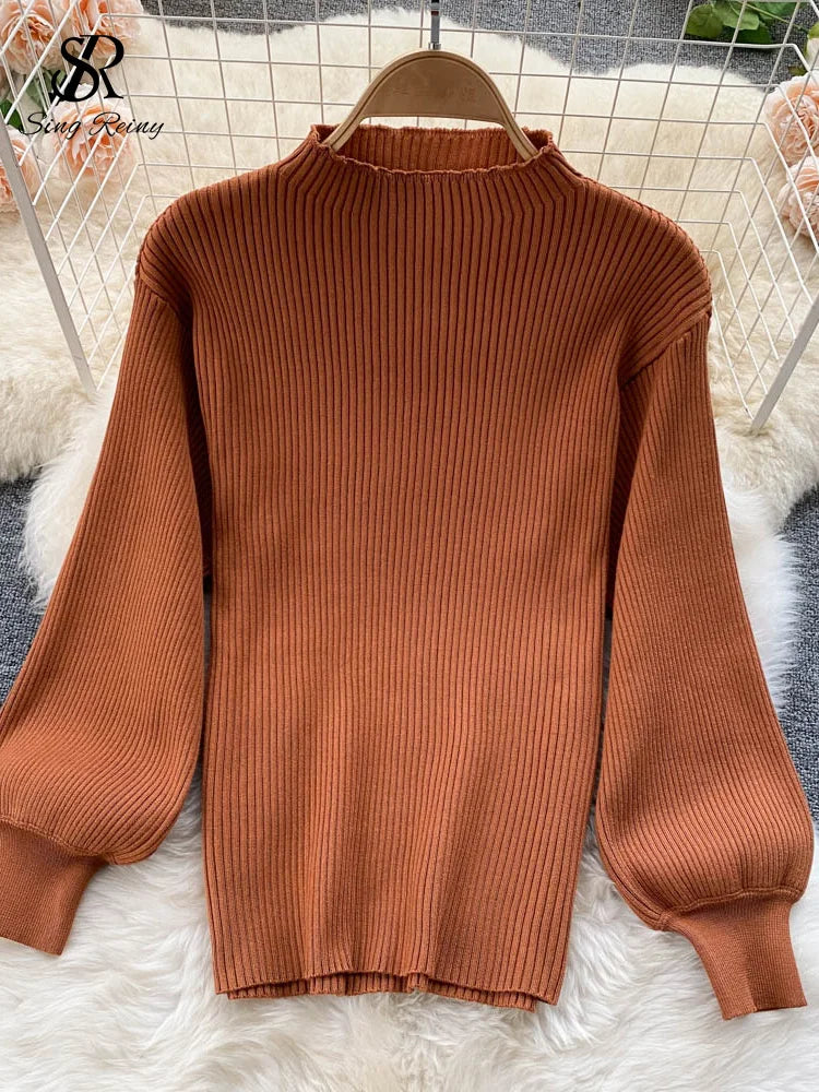 SINGREINY Women Retro Sweater Suits Fashion Lantern Sleeve Sheath Knitted Top+Elastic Loose Long Skirt Two Pieces Sets