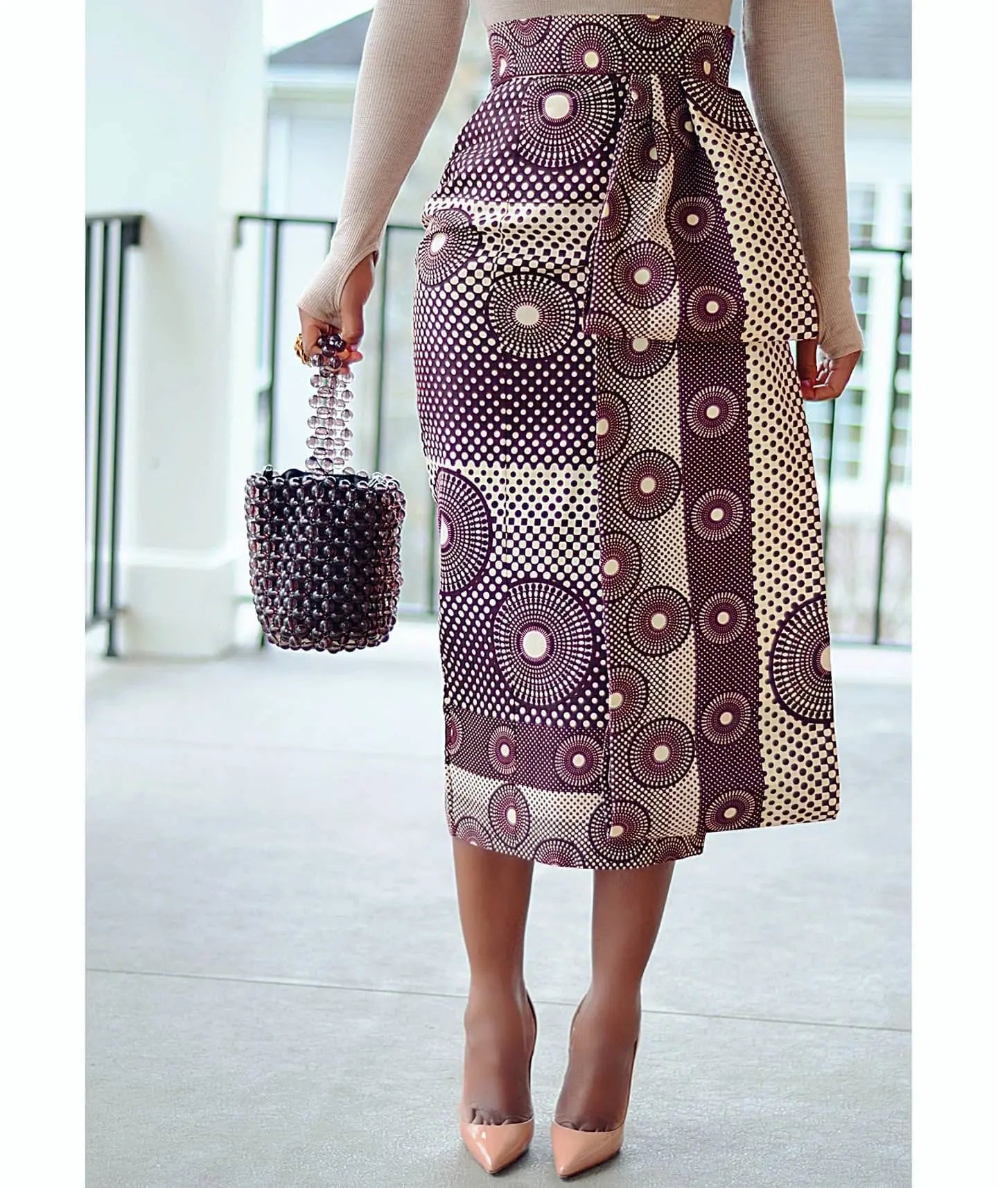 Women Skirts Print High Waist Stretchy Bodycon Midi Skirt Ladies Vintage Fashion Streetwear 2024 Autumn Winter Elastic Purple