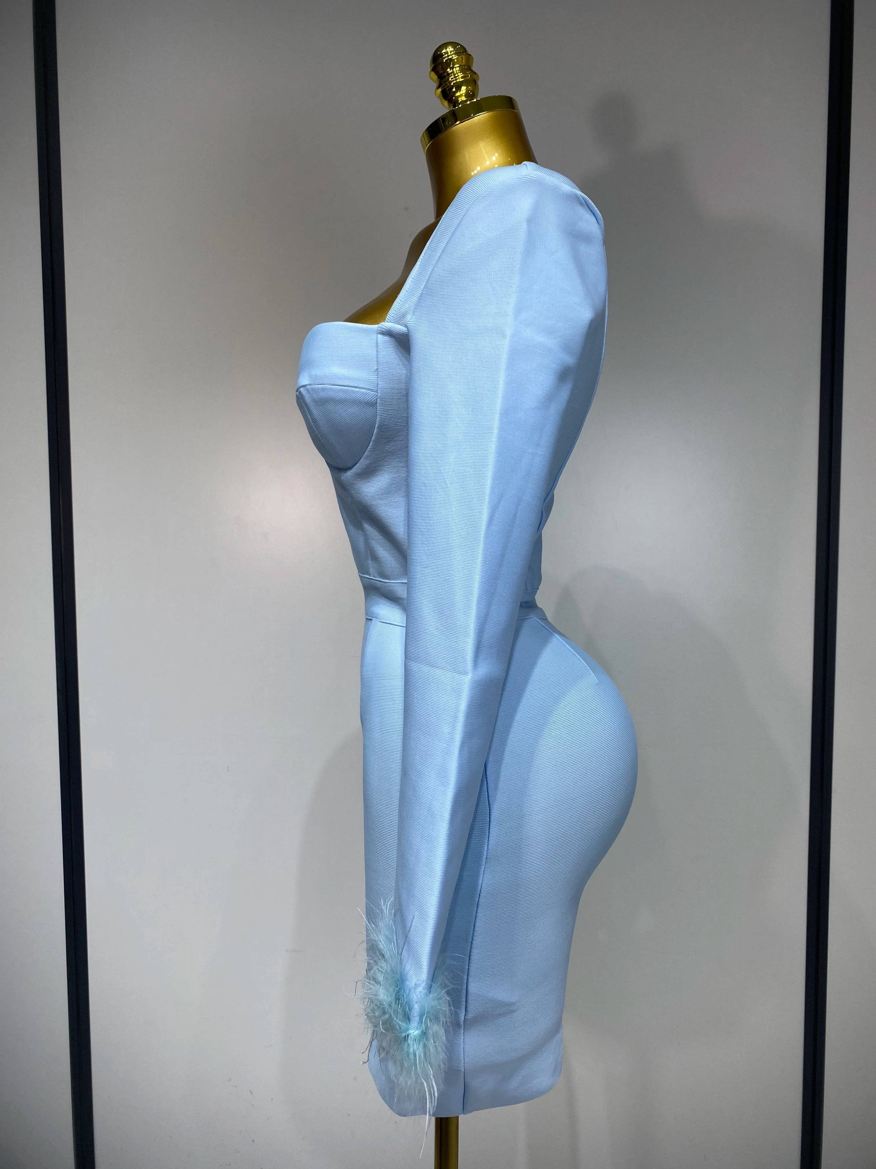 Women Fashion Sexy Long Sleeve Feathers Mini Bodycon Bandage Dress 2025 Elegant Evening Party Club Luxury Birthday Dresses