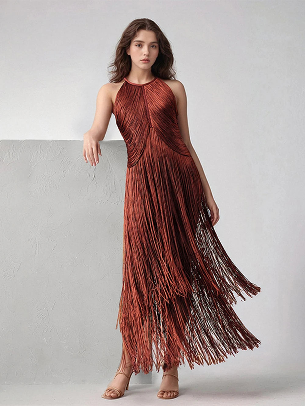 Modphy Sexy Tassel Ankle Bodycon Bandage Long Dress 2025 New Celebrity Elegant Evening Club Luxury Birthday Party Outfit 