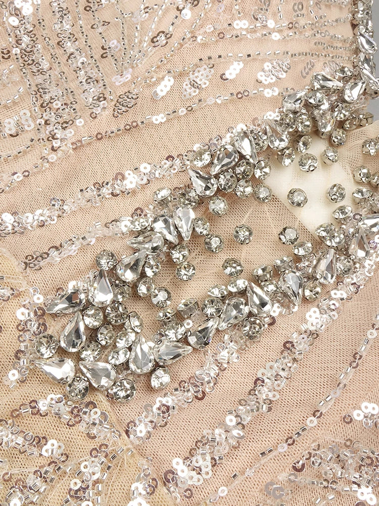 Stunning Crystal Embellished Mermaid Deep-V Neck Dress Gown for Glamorous Evenings