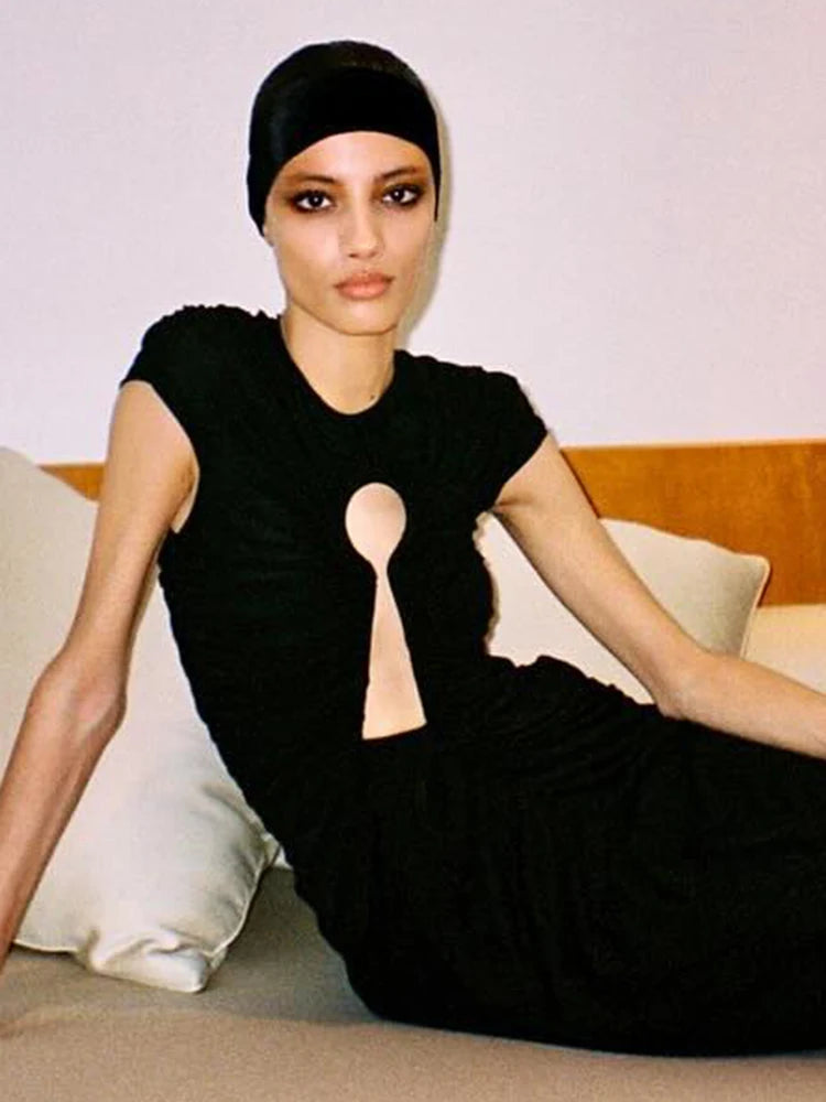 Black Long Key Hole Dress Bustier Ruched Mesh Maxi Dress Round Neck With Gloves Cocktail Party Evening Gowns for Night Out