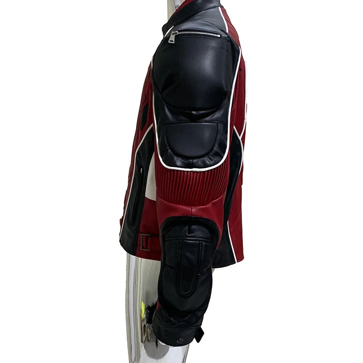 Mauroicardi Autumn Winter Cool Short Patchwork Pu Leather Racer Jacket Men Shoulder Pads Rivet Runway European Fashion Clothes