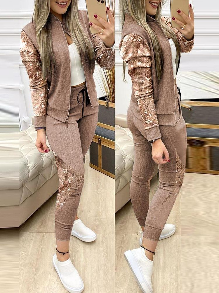 Femmes deux pièces ensemble tenues automne femmes survêtement fermeture éclair pantalons et haut décontracté Sport costume hiver 2 pièces femme ensemble