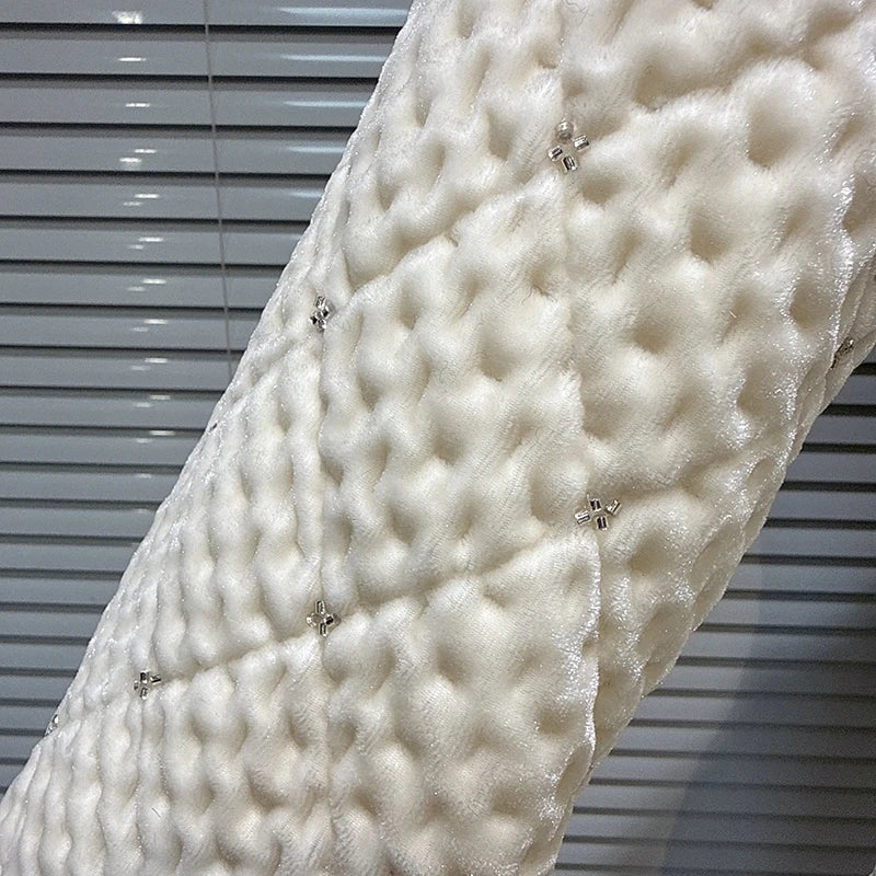 Winter New Fashion Velvet Bow Beaded Cotton Liner Long Trench For Women Elegant High-end Windbreaker Female 11A07766