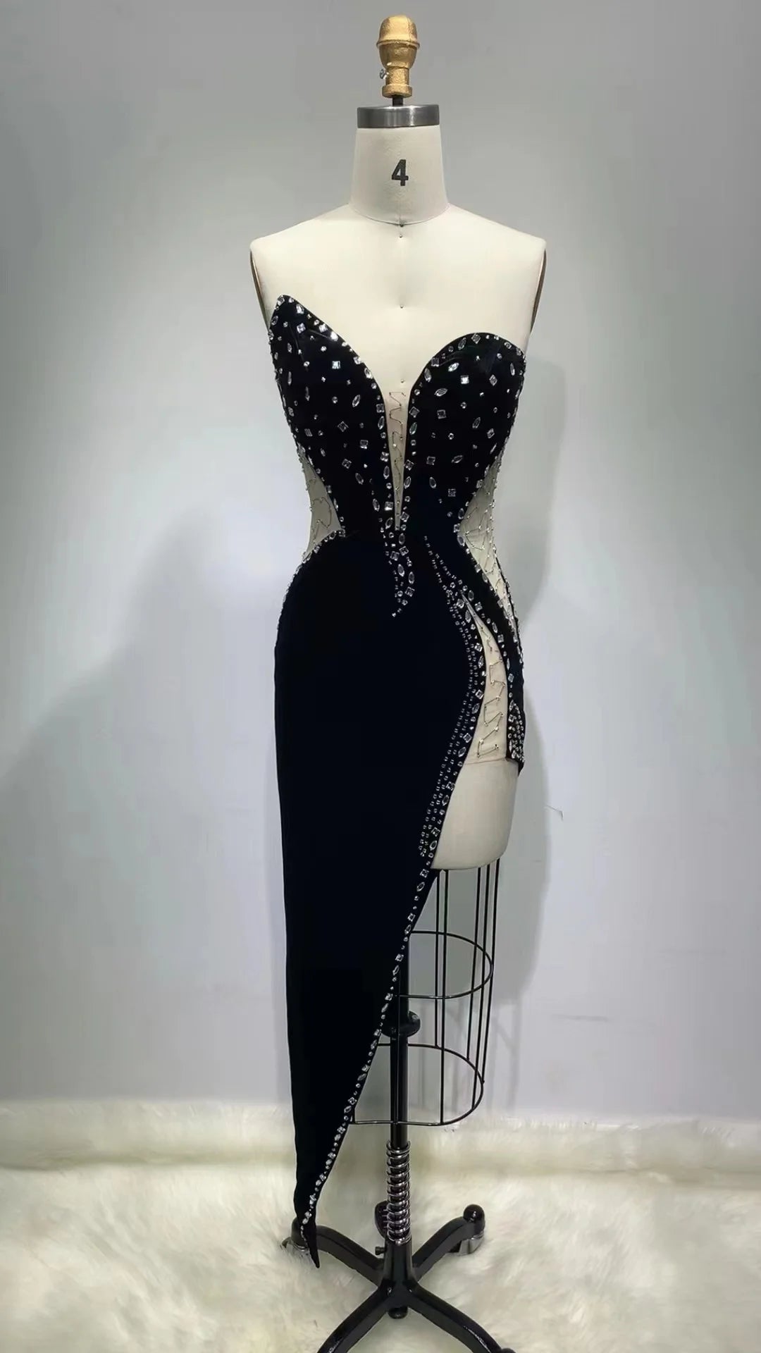 High Celebrity Black Strapless Crystal Long Bodycon Velvet Dress Elegant Evening Party Dress Vestidos