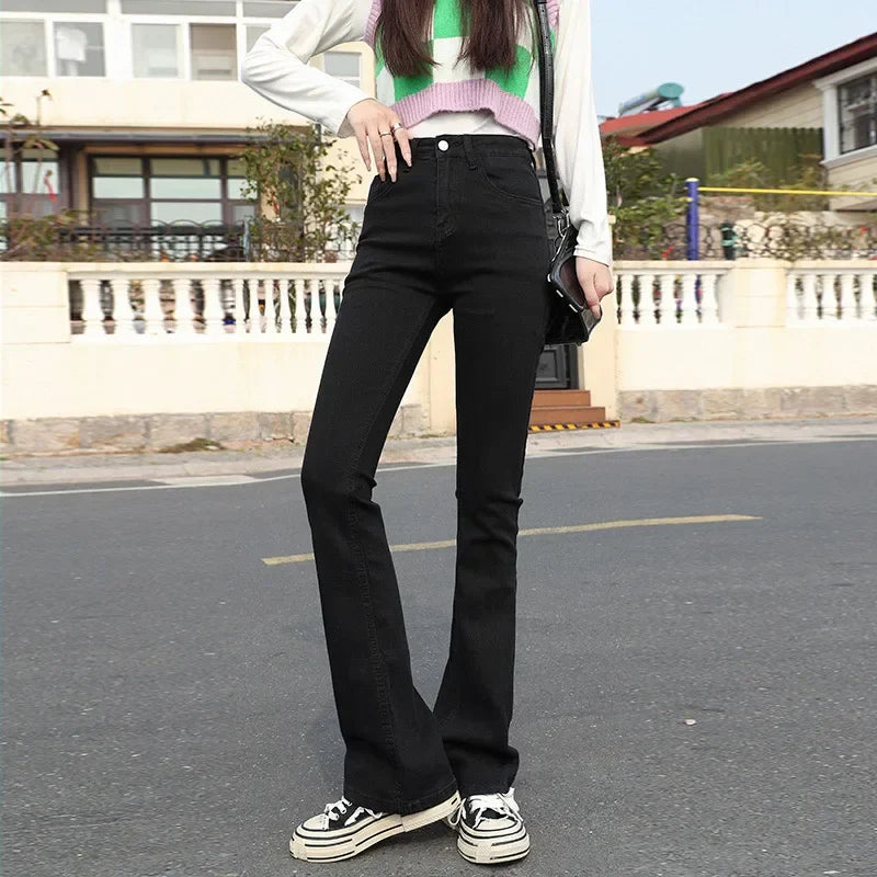ZOENOVA Women Flared Jeans Loose Denim Pants Bottom Straight High Waist Stretch Urban Female Flare Trouser 2023 Fashion 6 Color Black