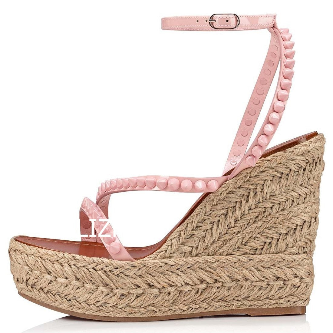 Women's Candy Color Rivet Design Wedge Sandals Summer Casual Open Slingback Platform Pink Yellow Sandals Cross Wrap Buckle Shoes as picture 4