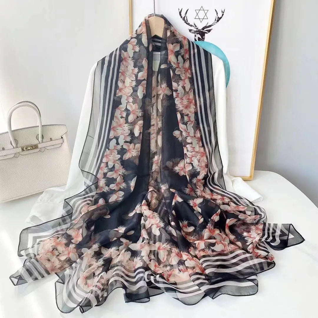 Silk Scarf Fashion Design Neck Foulard Female Luxury Hijab Women Warm Beach Scarves Echarpe Shawl Large Wrap Echarpe Bandana see chart 15