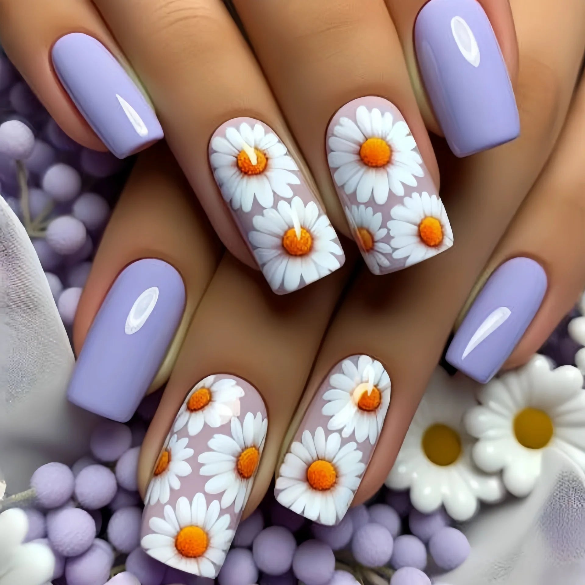 24pcs/set short medium long fake nails for Spring summer season gradient peach flowers butterfly heart press on false nail art 1843