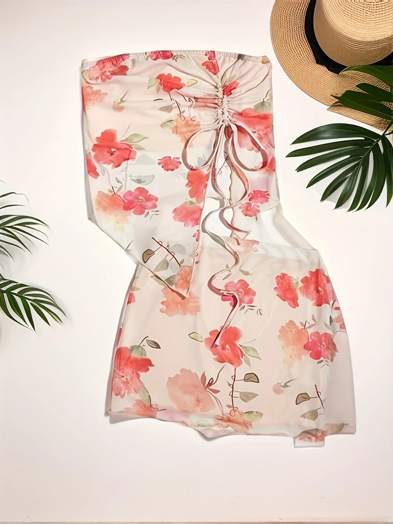 Spring Summer Women's 2 Pieces Mesh Sheer Floral Top-Skirt Set Vacation Wear Breasted Suits Casual Beachwear Orange