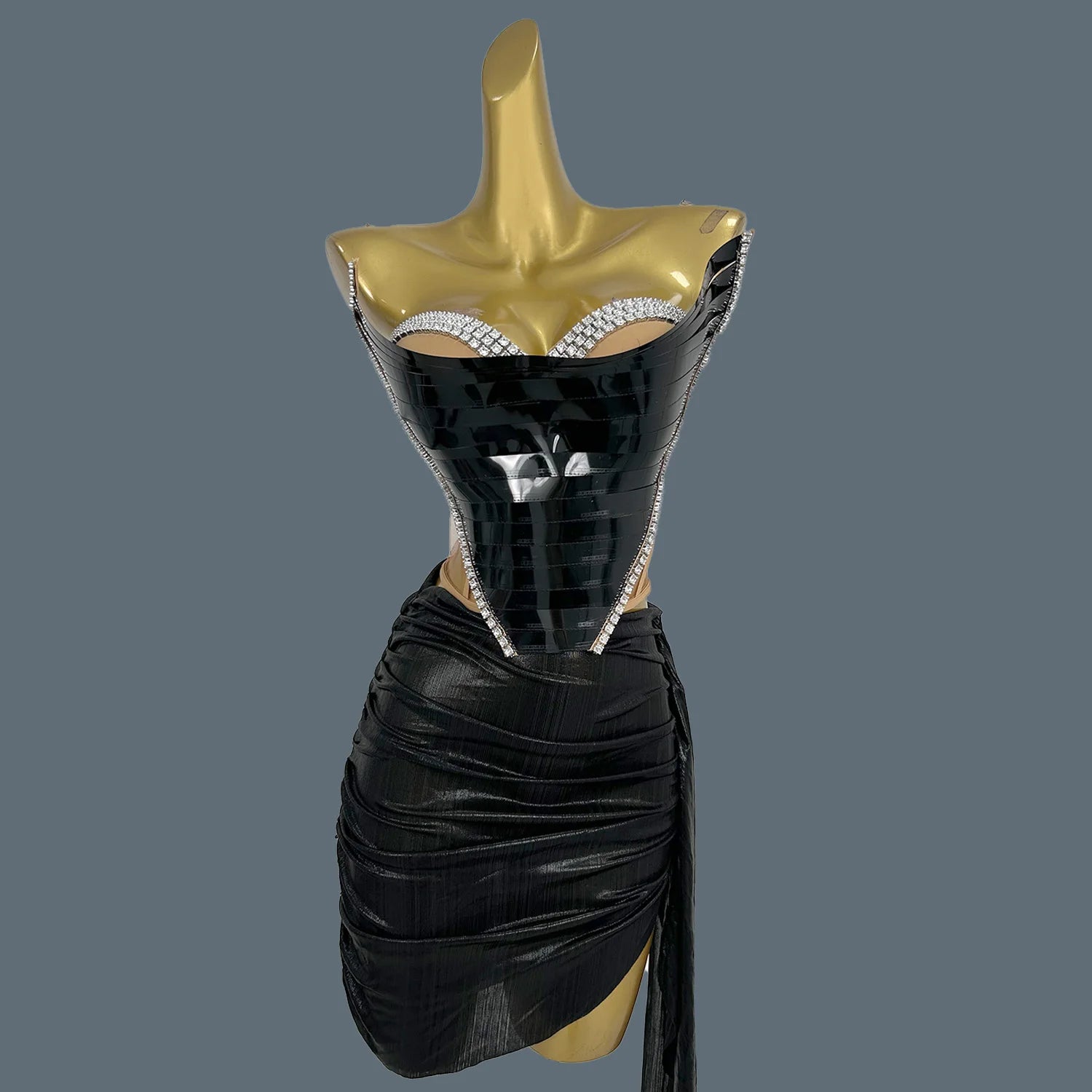 Gold Sequined 2 Pcs Set Design Sparkly Women Prom Gowns Performance Clubwear Ballroom Stage Wear Drag Queen Outfit Douniu black One Size