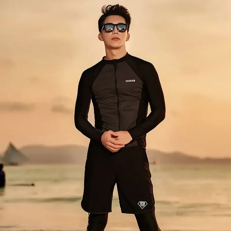 New Korean Long Sleeve Multi Pieces Swimsuit Rash Guard Couples Swimwear Bathing Suits Surfing Long Pant Dropship A