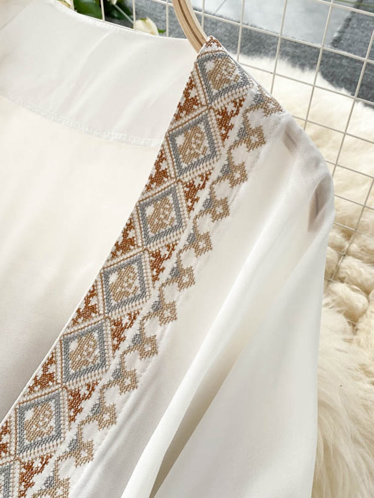 Summer Pareo Beach Kimono Bohemian Cover Up Long Fashion Embroidery Poncho Cardigan Tassel Chiffon Shirt