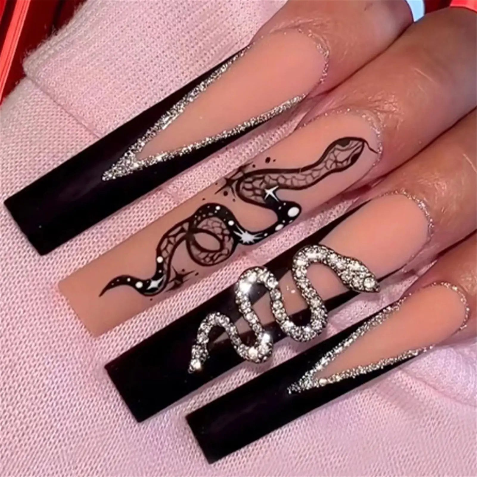 24pcs Scary Blood Skull Fake Nails Long Coffin Ballet Halloween Spider Web Print False Nails Wearable European Press on Nails 3