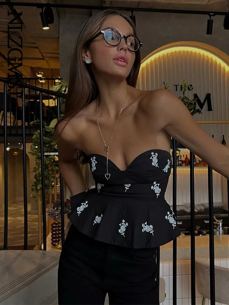 Nlzgmsj Camis Women Sexy Tank Tops Flower Embroidery Slim Sleeveless Camisole Women Fashion Summer Camis 202307