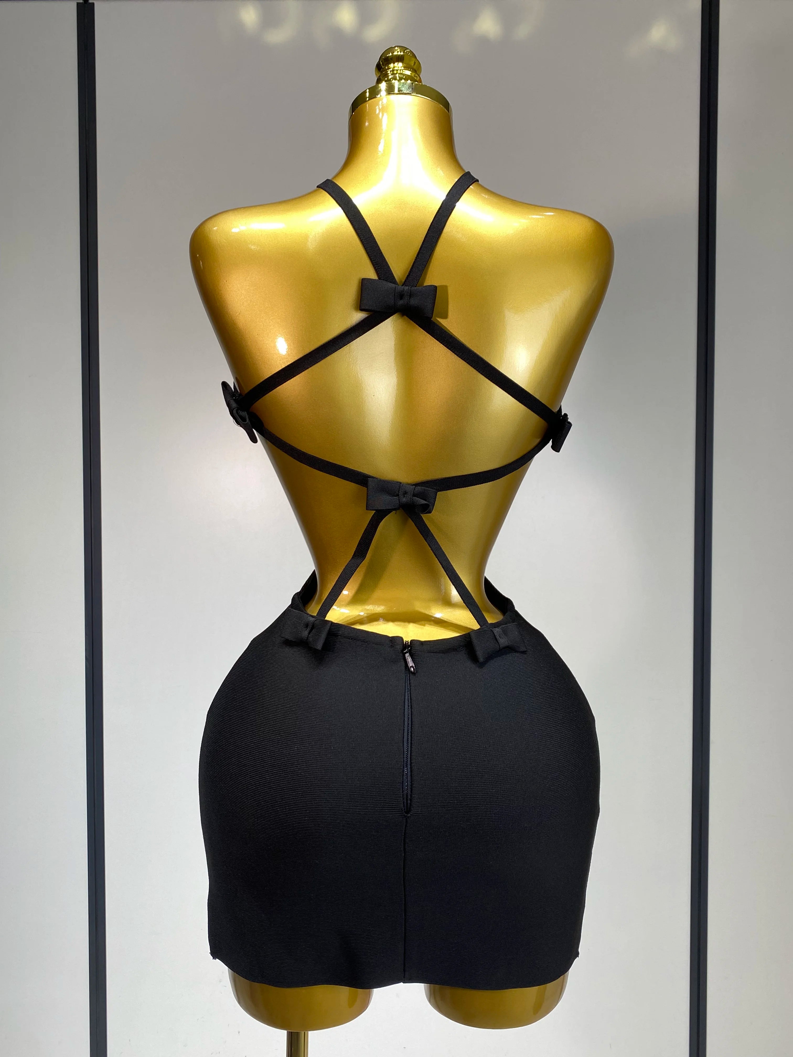 Women Sexy Backless Black Cut Out Bow Tie Bodycon Bandage Dress 2025 Celebirty Elegant Evening Party Luxury Birthday Dresses