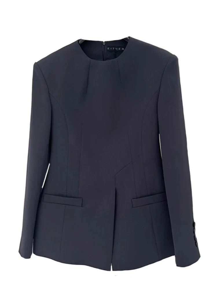 LANMREM Chic Blazer Coat For Women Long Sleeves Round Collar Irregular Fashion Office Lady Clothing Summer New 2DA5301