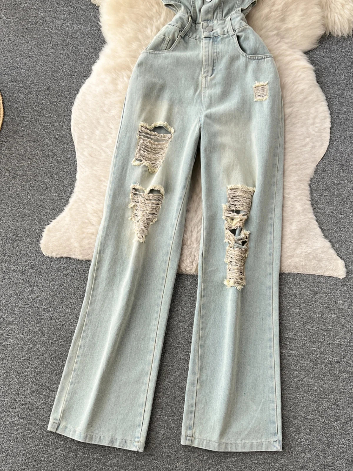 Hole Denim Jumpsuits Pure Desire Style Jumpsuit Woman Hollow Out Waist Women Pants 2025 Summer One Pieces Sexy Ropa Mujer