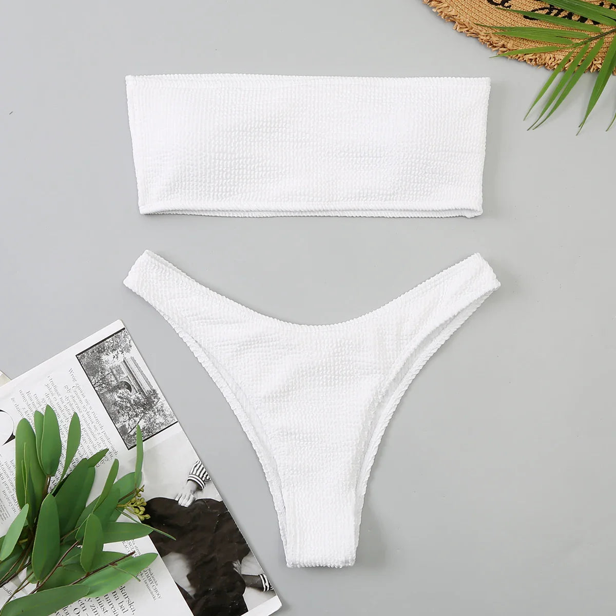 Velvet Bikinis 2023 Women Brazilian Bandeau Swimsuit Solid Sexy Swimwear Female Beachwear Bathers Bathing Swimming Swim Suit White