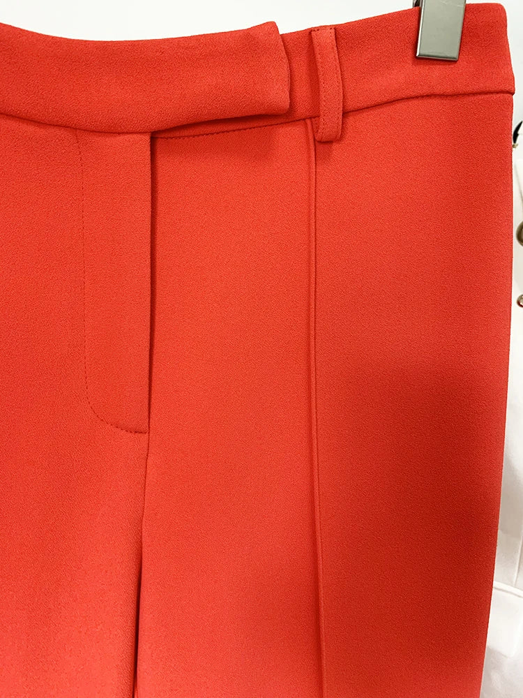 HIGH STREET Newest Spring Designer Career Fashion Suit Set Women's Single Button Slim Fit Blazer Flare Pants Suit Two Pcs