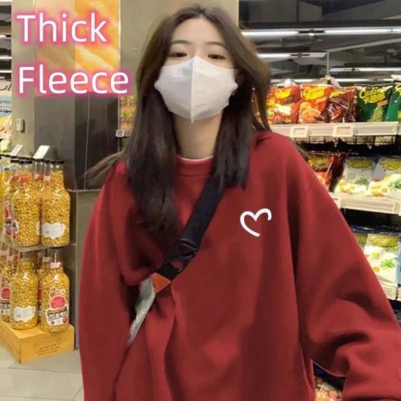 Women Sweater Casual Pullovers Autumn Winter Basics Knitted Korean Loose Striped O-neck Long Sleeve Elegance Sweet C-Thick-Red One Size