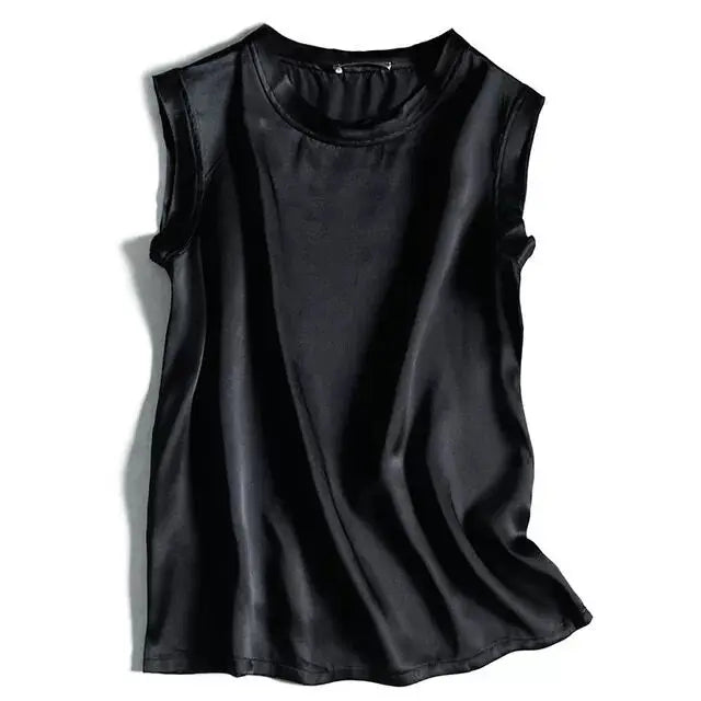 Women Korean Fashion Satin Office Lady Tank Top Summer ice Silk Tank Top Solid comfortable elegant wild shirt Black White Pink black