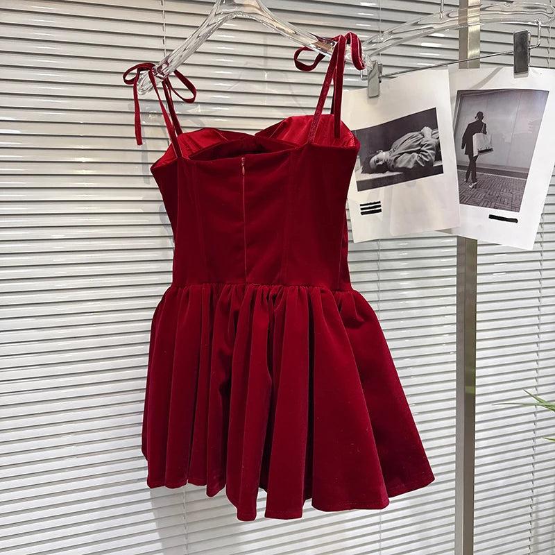 Winter New Elegant Fashion Bow Tie Velvet Waist-Cinching Strap Dress For Women Backless Dresses Female 11A07742