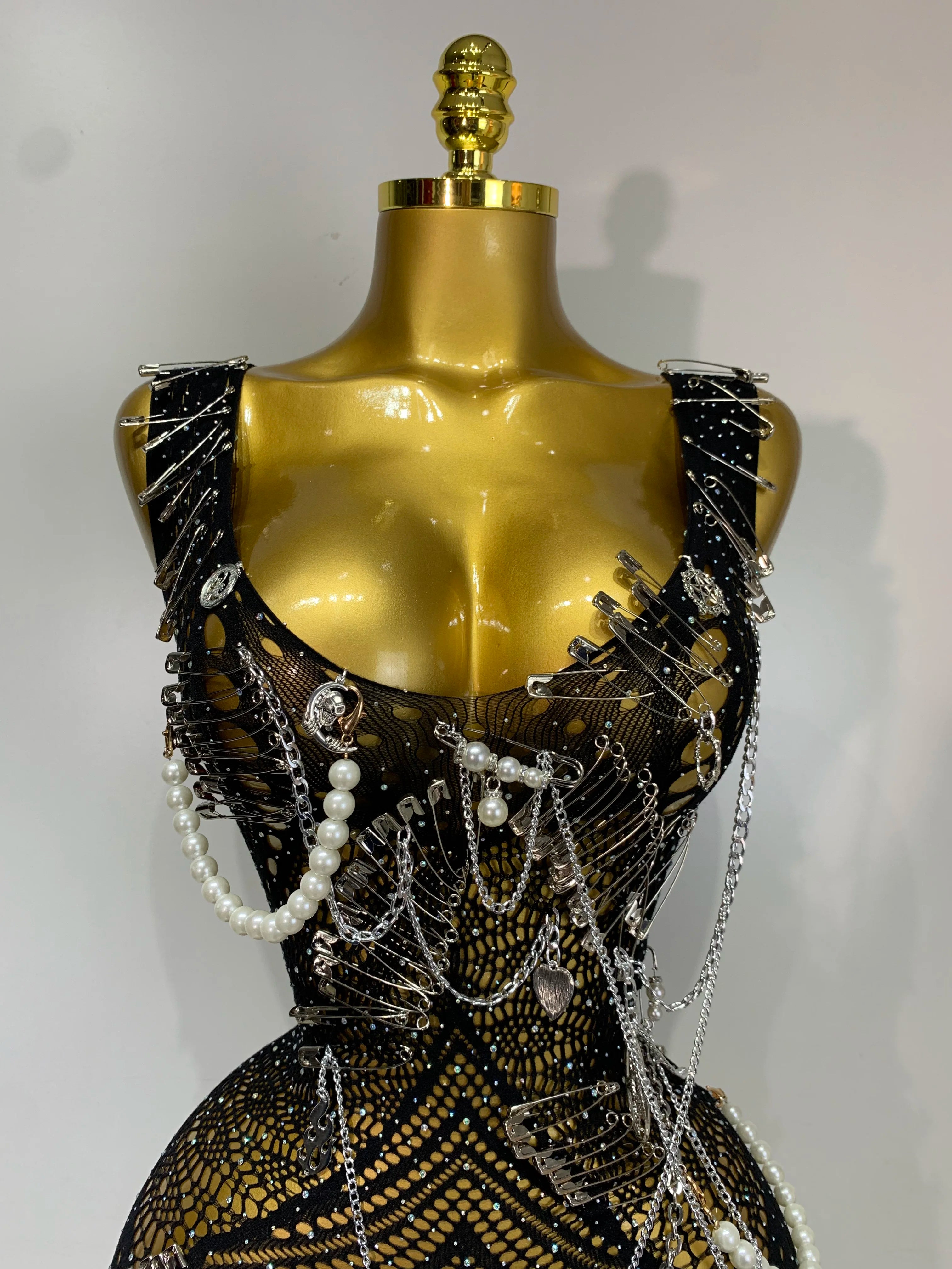 Women Pin Sparkly Crystal Cut Out Sexy Stretch Bodysuit Women Nightclub DJ Clothing Stage Singer Dancer Performance Costume