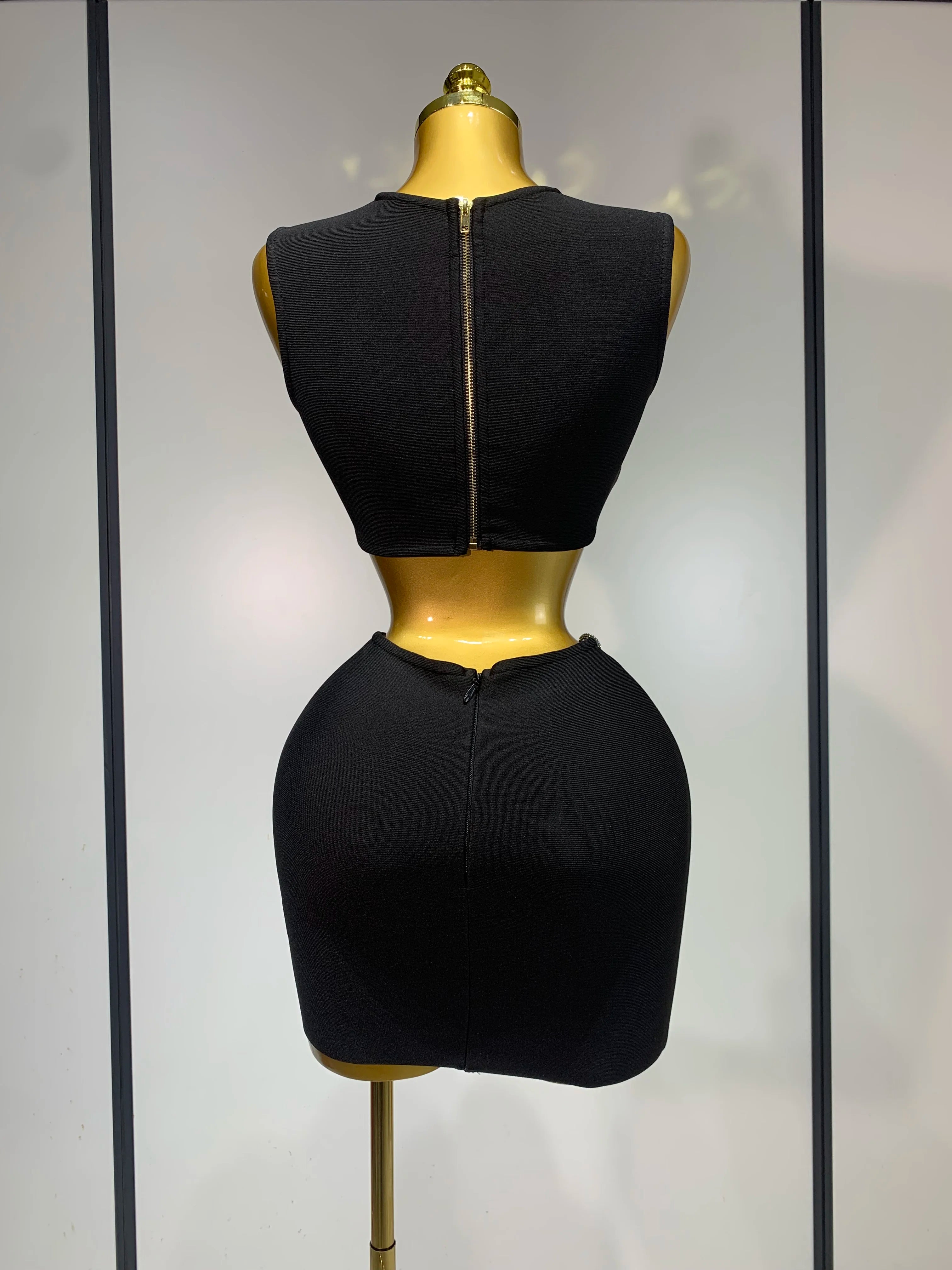 Women Celebrity Sexy Crytal Flower Black Mini Bandage Skirt Suit 2025 Knitted Elegant Evening Club Birthday Party Two Pieces Set