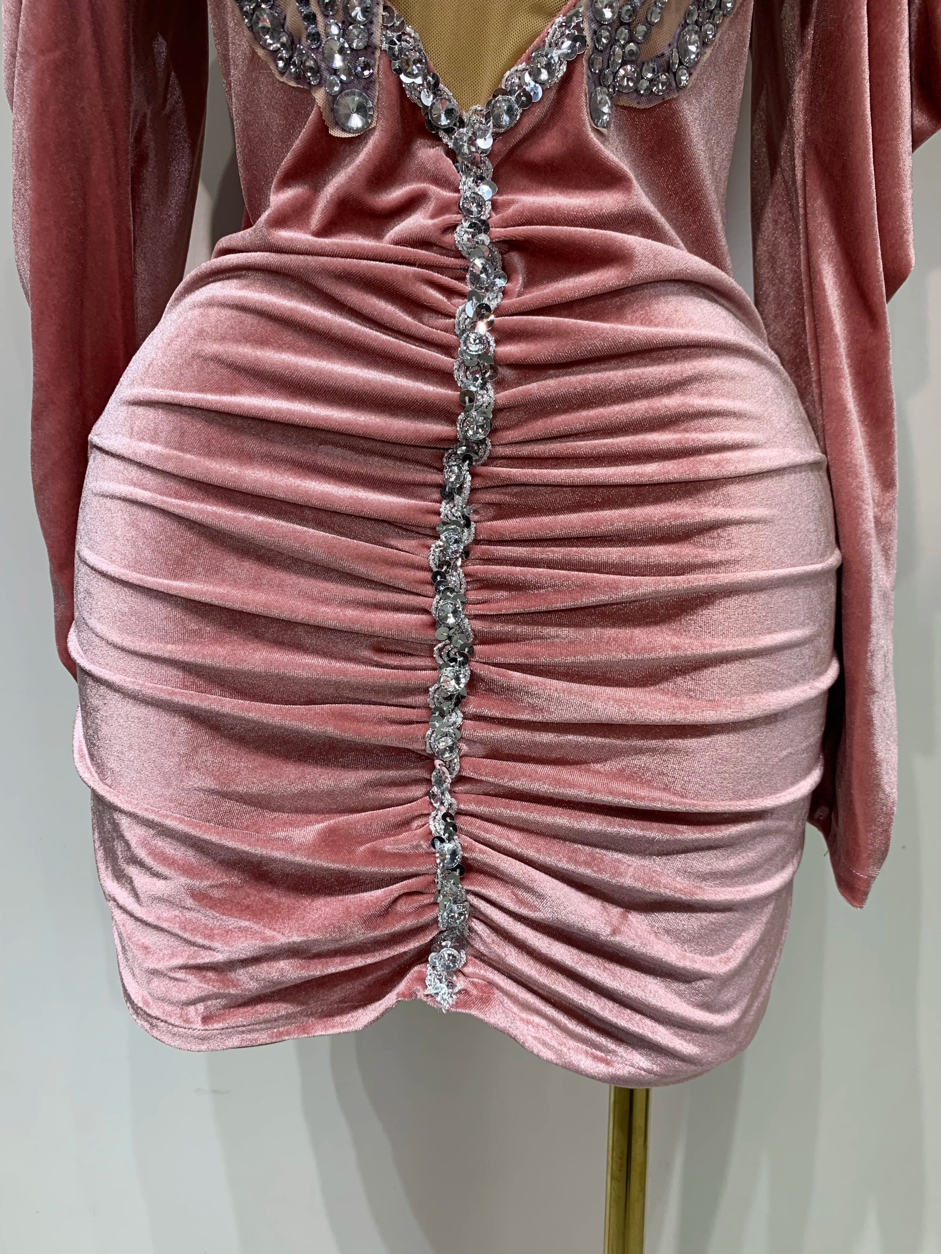 Luxury Birthday Dress Sparkly Crystals Sexy Mesh Velvet Short Dress 2025 Women Elegant Evening Party Nightclub Stage Costume